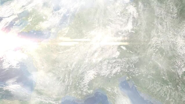 Zoom in from space and focus on Achern, Germany. 3D Animation. Background for travel intro. Elements of this image furnished by NASA