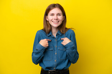 Young English woman isolated on yellow background with surprise facial expression