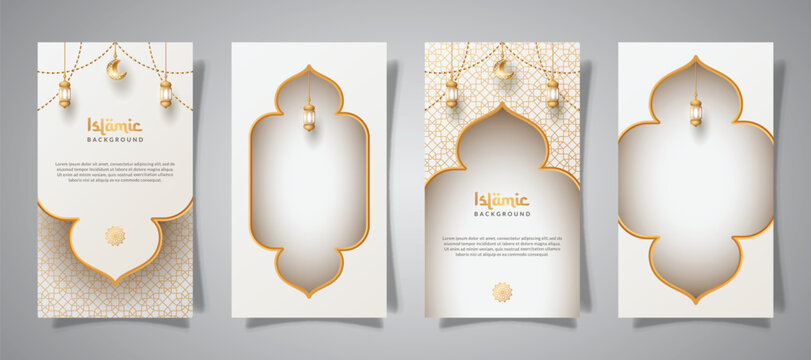 islamic social media stories with lantern ornament and realistic effect template vector
