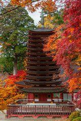 奈良　談山神社　十三重塔と紅葉  正面