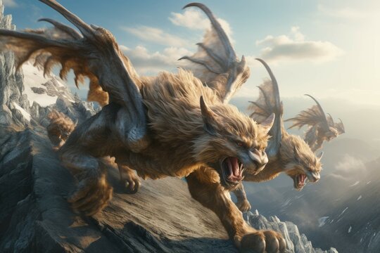 Chimeras flying over a mountain range