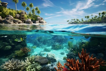 Fototapeta na wymiar Underwater view of a tropical island