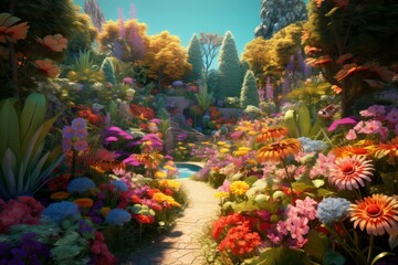 A colorful and vibrant flower garden with a variety of blooms.