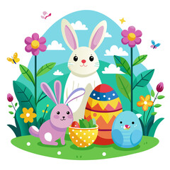 Happy Easter Day Rabbit and Egg Element for Illustration