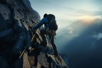 Fototapeten Mountain climber scaling a steep cliff. © Michael Böhm