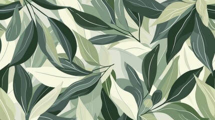 Green and White Pattern With Leaves