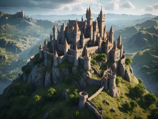 Foto op Aluminium Guardians of Time: Ancient Castles Standing Tall on Hilltops. generative AI © EVISUAL