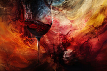 A glass of red wine is poured into a wine glass - obrazy, fototapety, plakaty