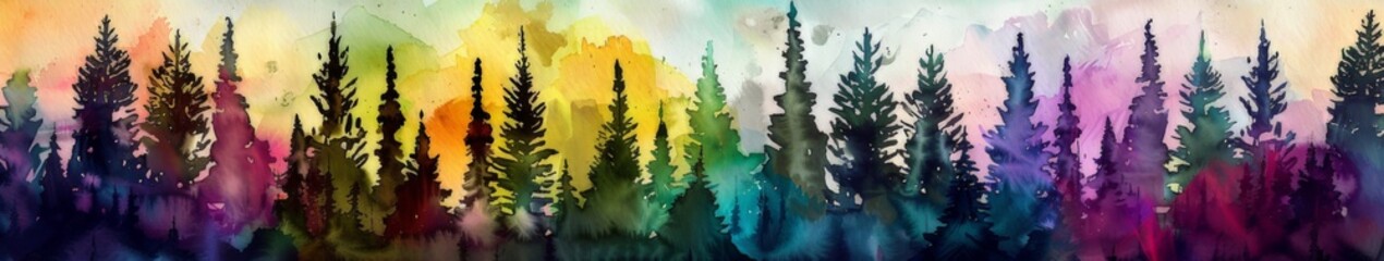 Rainbow Sky Over Tree Painting