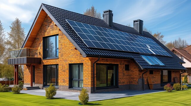 country house with solar panels