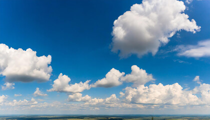 Naklejka na ściany i meble Panorama of a blue sky with white clouds as a backround
