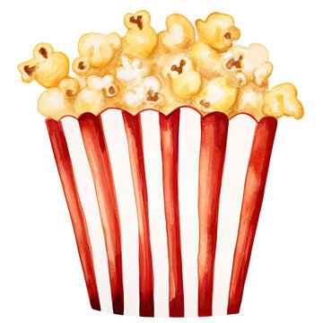 recommend clip art: AI-generated watercolor Popcorn bucket clip art illustration. Isolated elements on a white background.