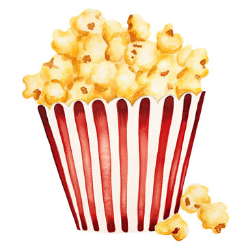 recommend clip art: AI-generated watercolor Popcorn bucket clip art illustration. Isolated elements on a white background.
