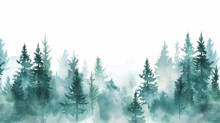 Fototapeta na wymiar Lush Forest of Trees Watercolor Painting