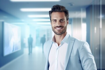 Fototapeta premium young business man with hairy face smiling in office