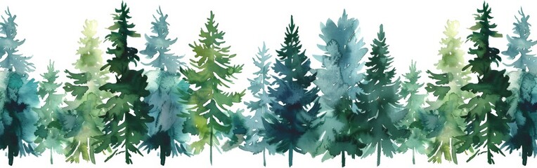 Row of Trees Watercolor Painting