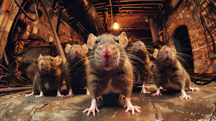 Several mice are sitting on top of a wooden floor - obrazy, fototapety, plakaty