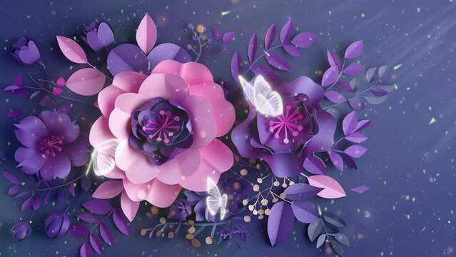ultra violet pink paper cut flower. march. women's day. seamless looping overlay 4k virtual video animation background