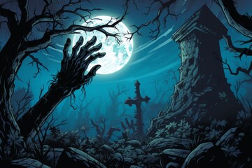 Zombie Hand Reaching Out From The Grave - obrazy, fototapety, plakaty