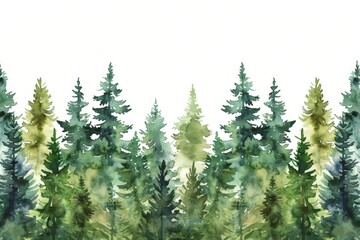Fototapeta premium Row of Trees Watercolor Painting