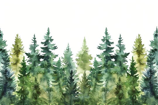 Row of Trees Watercolor Painting