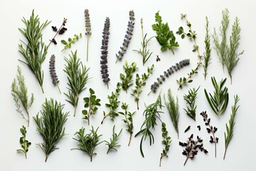 a picture of herbs on a white background with the cloves - obrazy, fototapety, plakaty