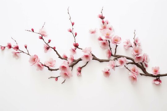 pink cherry blossom against a white background