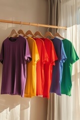 Colorful Shirts Hanging on Clothesline