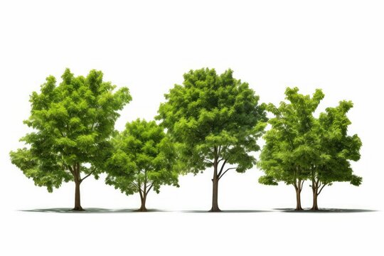 five trees of green leaves on a white background