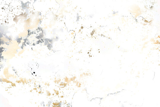 Silver and gold shimmering watercolor paint stain on white background.