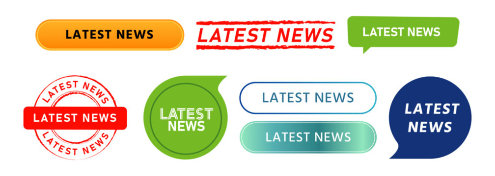 latest news stamp speech bubble and button for media information daily newsletter