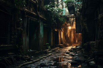 abandoned alleyway in santo juan - obrazy, fototapety, plakaty