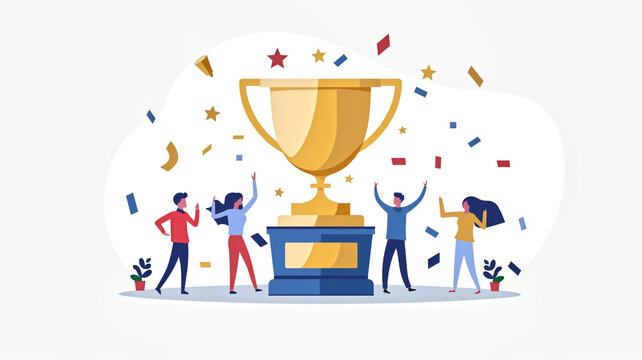 A flat vector of teamwork with trophy for business.