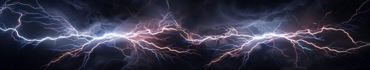 Group of Lightning Strikes in Night Sky - obrazy, fototapety, plakaty
