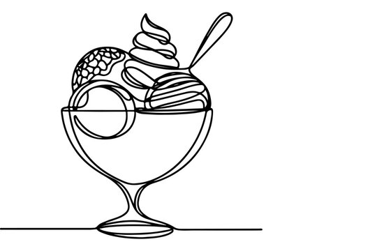 recommend clip art: Continuous one black line drawing of ice cream icon outline doodle summer concept vector illustration on white background