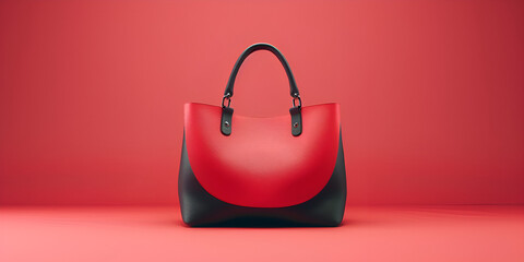 Beautiful status trendy smooth womens handbag in red black color on a light studio background.. copy space. generative ai 