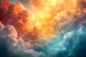 Colorful cloudscape with a bright yellow center and blue edges - obrazy, fototapety, plakaty