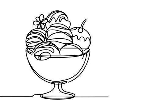 recommend clip art: Continuous one black line drawing of ice cream icon outline doodle summer concept vector illustration on white background