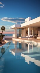 Fototapeta premium Modern Minimalist White Villa With Infinity Pool
