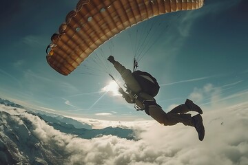 : A skydiver opening a parachute in slow motion - obrazy, fototapety, plakaty