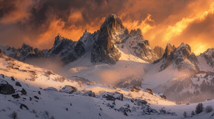 Obraz premium Snowy Mountain Range Under Cloudy Sky