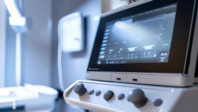 A machine with a screen and various buttons used for performing ultrasounds on the digestive system.