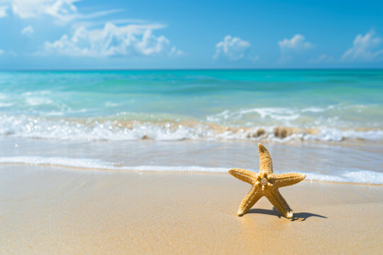 photo starfish on summer sunny beach at ocean