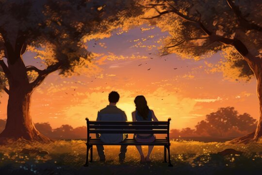 Couple watching a beautiful sunset