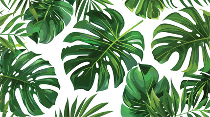 Fototapeta na wymiar Seamless background with tropical leaves Flat vector