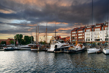 River pier and yachts in Gdansk, Poland