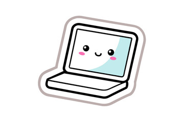  single sticker, Laptop Illustration Vector cute, pastel colour  vector style, white background.