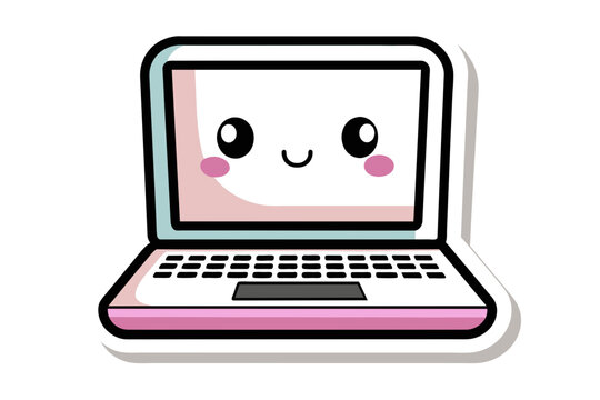  single sticker, Laptop Illustration Vector cute, pastel colour  vector style, white background.