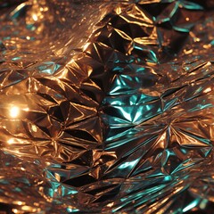 Golden and blue crumpled foil texture