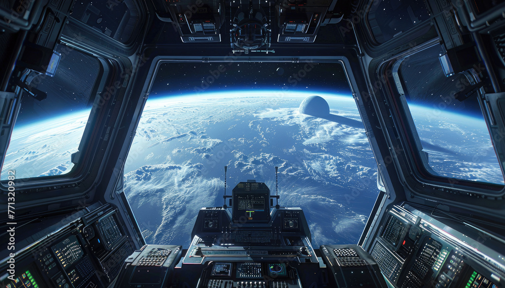 Wall mural a view of the earth from a space shuttle by ai generated image